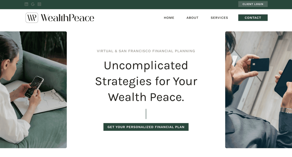 Example of financial copywriting, "Uncomplicated strategies for your wealth peace"
